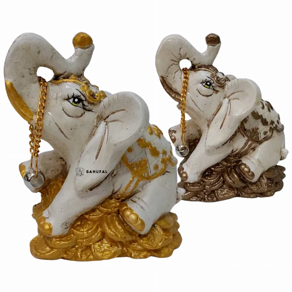 Elefante de la Fortuna Blanco Dorado Yeso Extra Duro 18 cm