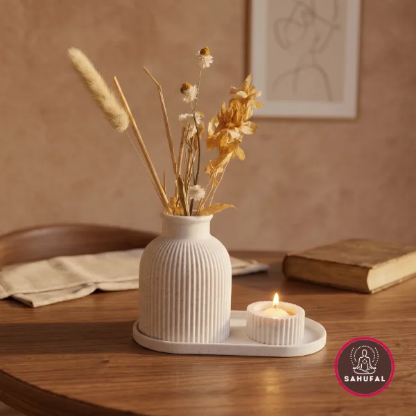Set Decorativo x3 Minimalista: Florero, Bandeja y Porta Velas