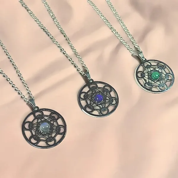 Dije Acero Metatron Mediano con Piedra Lapislazuli / Malaquita