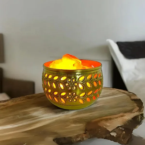 Lámpara de Sal Metal con Flores 10 cm