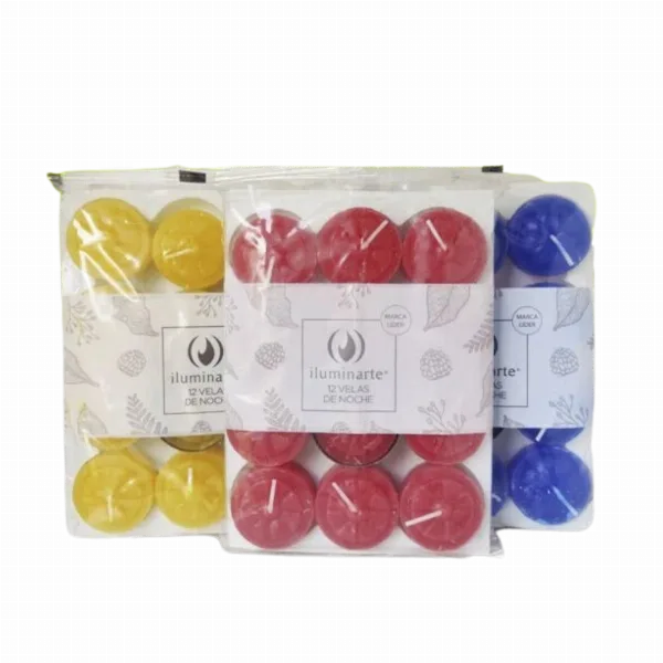 Velas de Noche Color Iluminarte x12 unidades