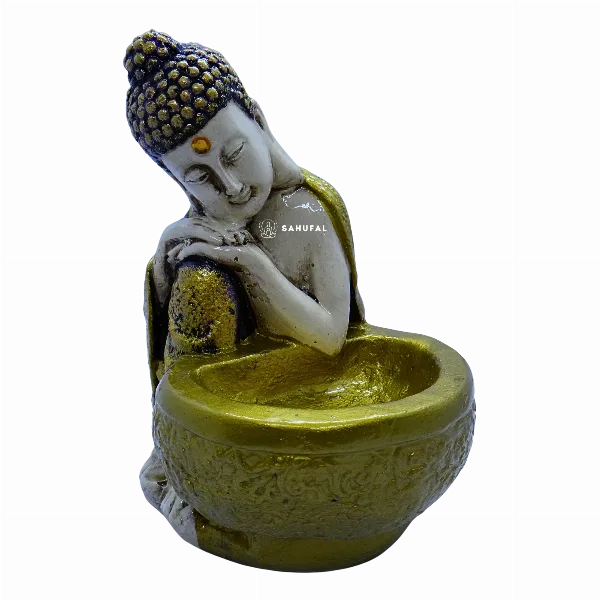 Buda hindú con Cuenco Dorado 16 cm Yeso Extra Duro