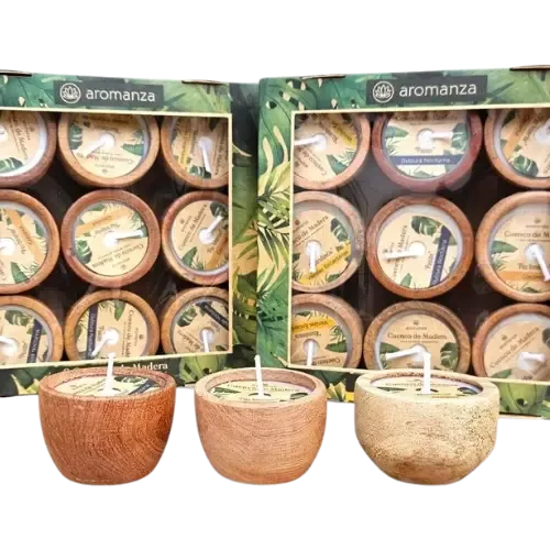 Vela de Soja Aromatica en Cuenco de Madera