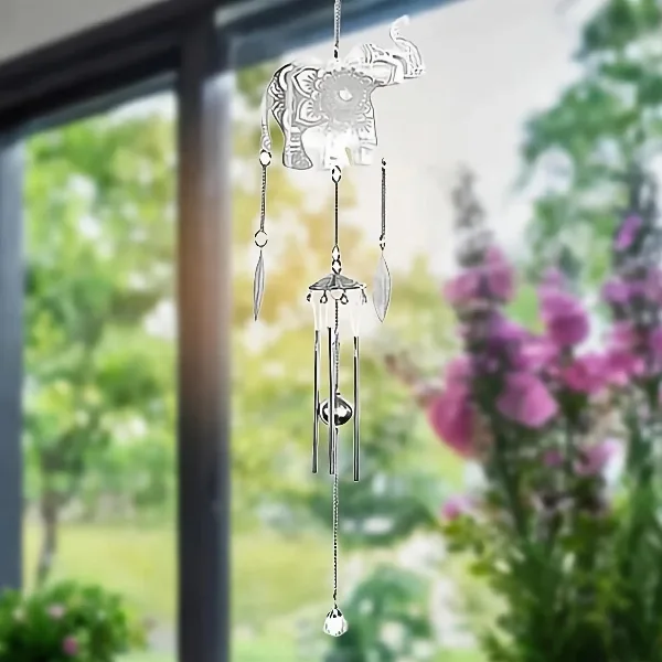 Llamador de Ángeles Elefante de Metal Cromado 72 cm