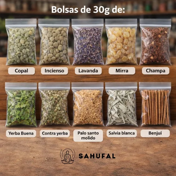 Resinas e hierbas aromáticas sahumerio