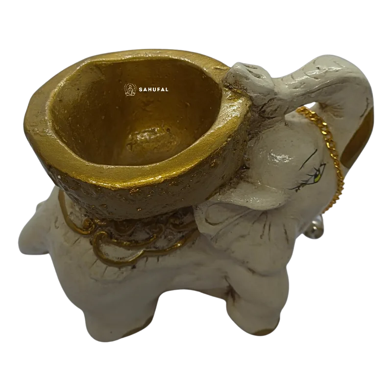 Elefante Sagrado con Cuenco 20 cm Yeso Extra Duro