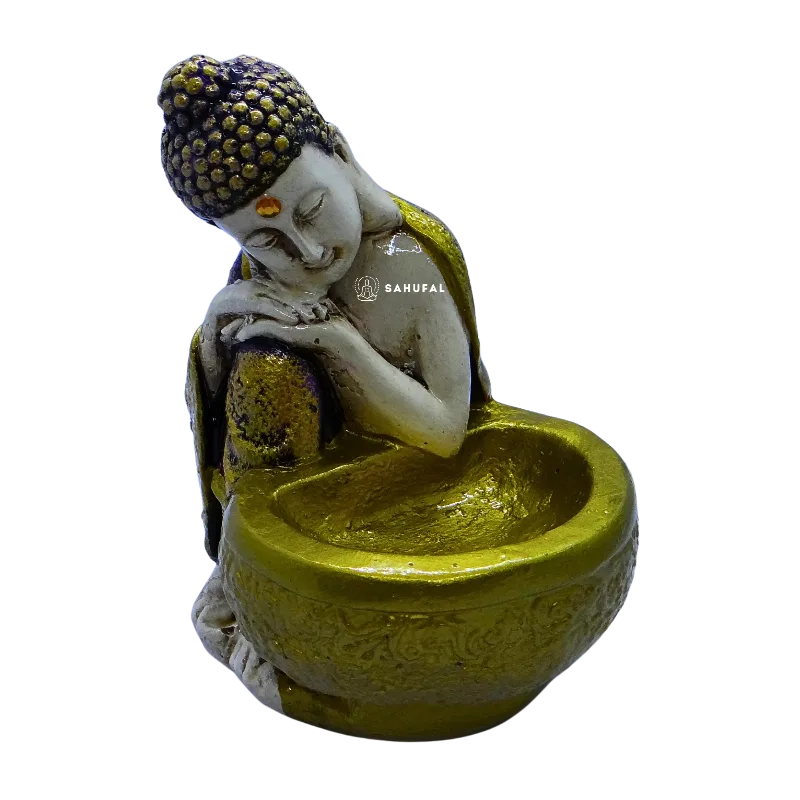 Buda hindú con Cuenco Dorado 16 cm Yeso Extra Duro