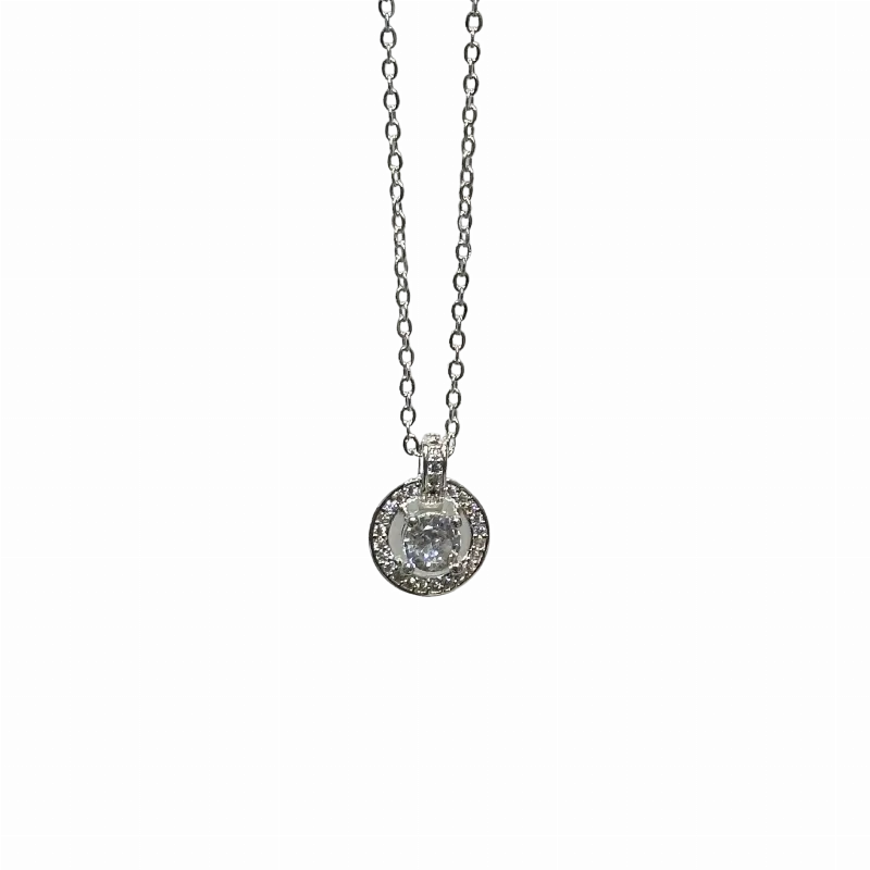Cadena Acero Blanco con Dije Cubic Micropave Corazón