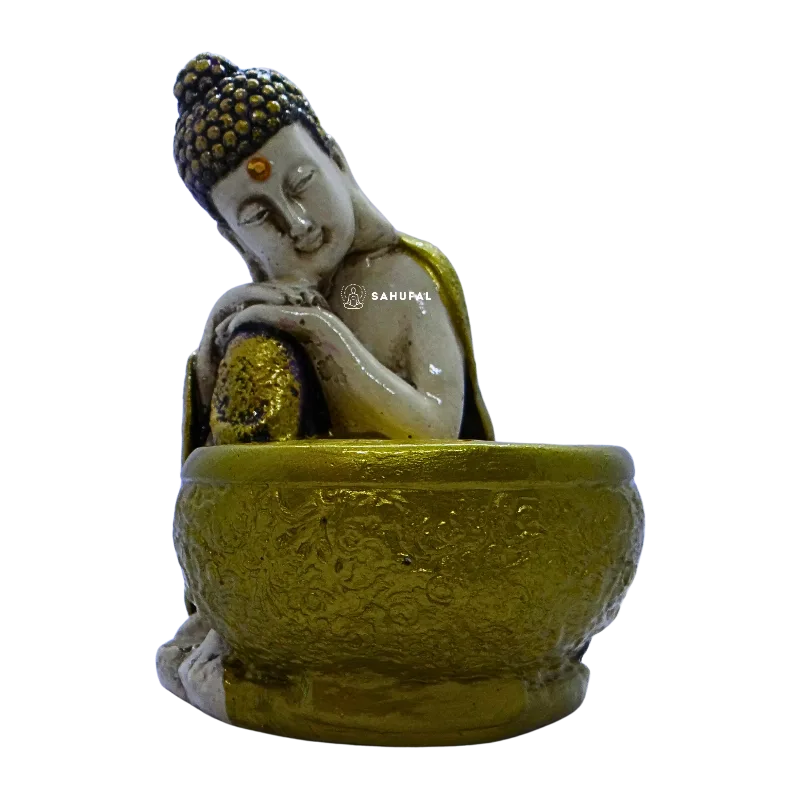 Buda hindú con Cuenco Dorado 16 cm Yeso Extra Duro