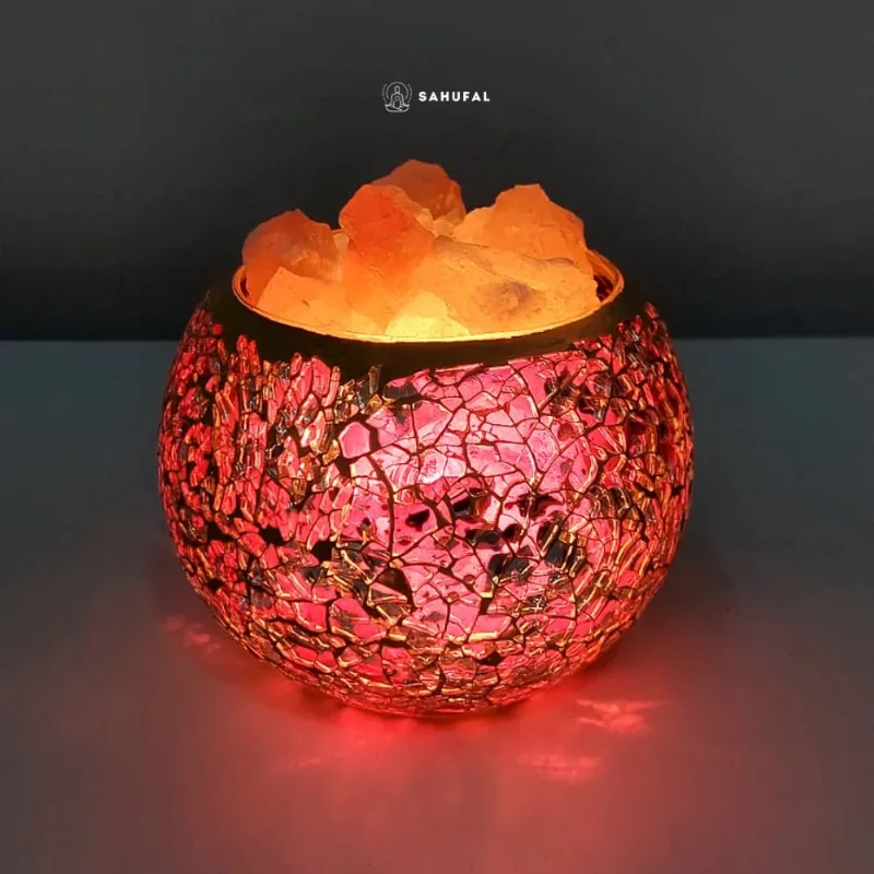 Lámpara Fanal Marmolado con Piedras de Sal del Himalaya