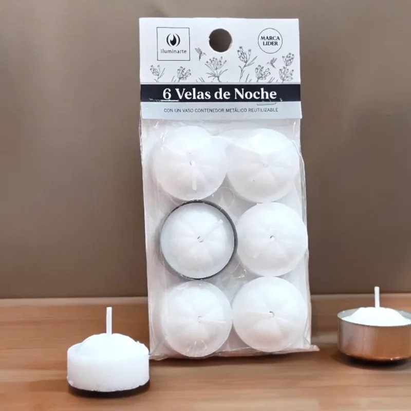 Velas de Noche Blanca Iluminarte x 6 unidades