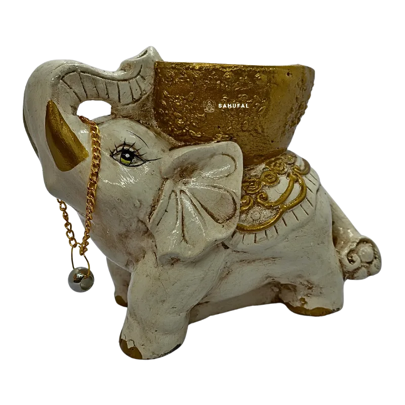 Elefante Sagrado con Cuenco 20 cm Yeso Extra Duro