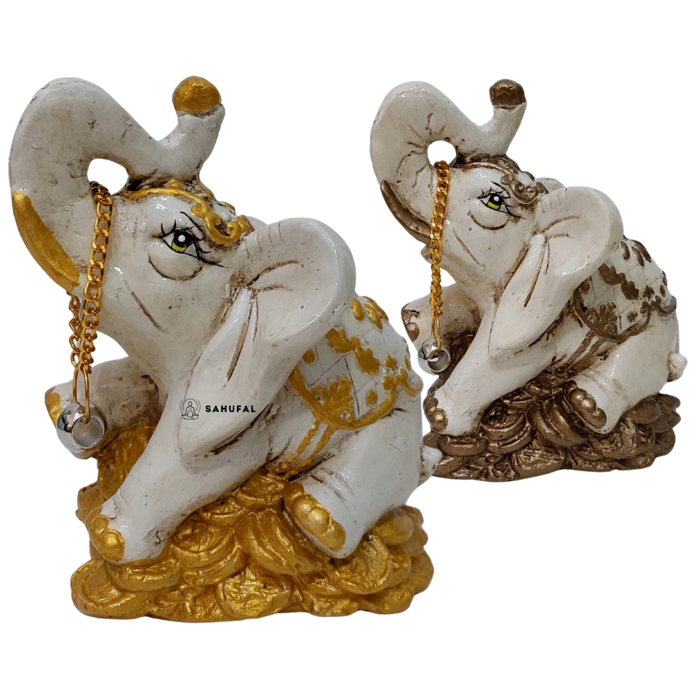 Elefante de la Fortuna Blanco Dorado Yeso Extra Duro 18 cm