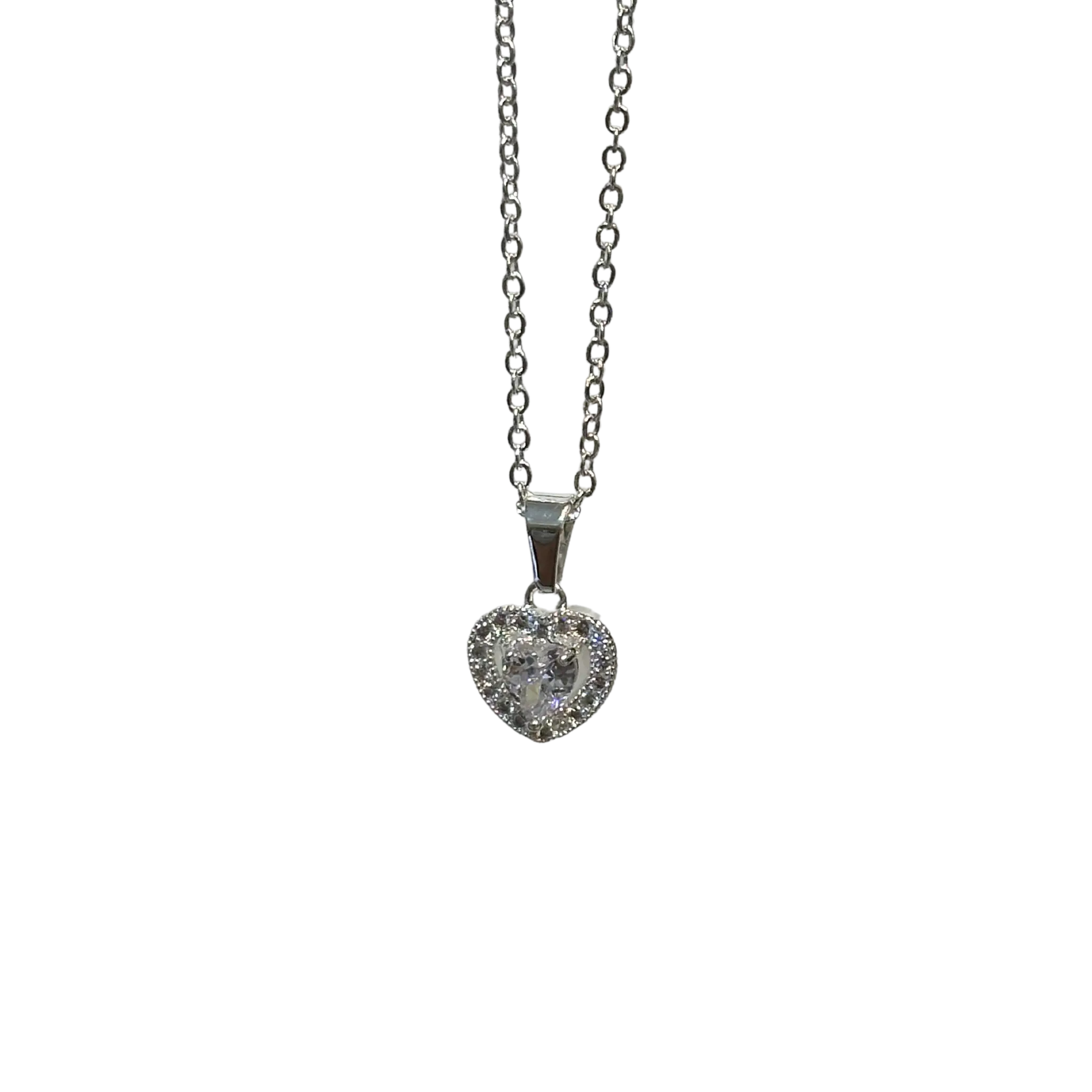 Cadena Acero Blanco con Dije Cubic Micropave Corazón