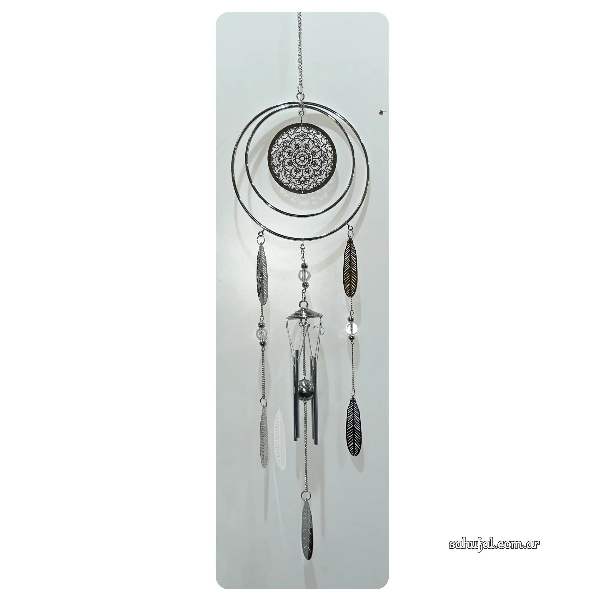 Llamador de Ángeles Metal Mandala Cromado 82 cm