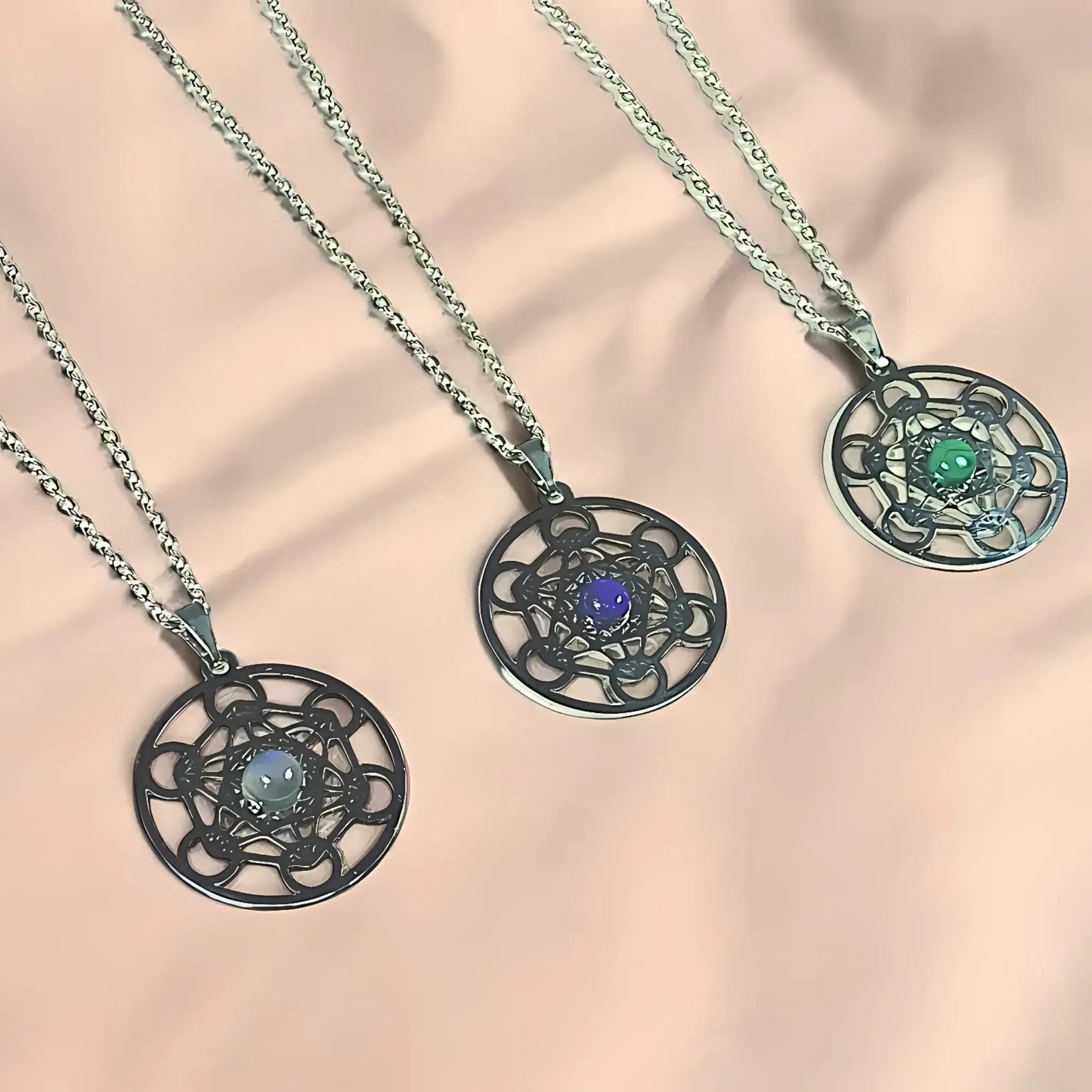 Dije Acero Metatron Mediano con Piedra Lapislazuli / Malaquita