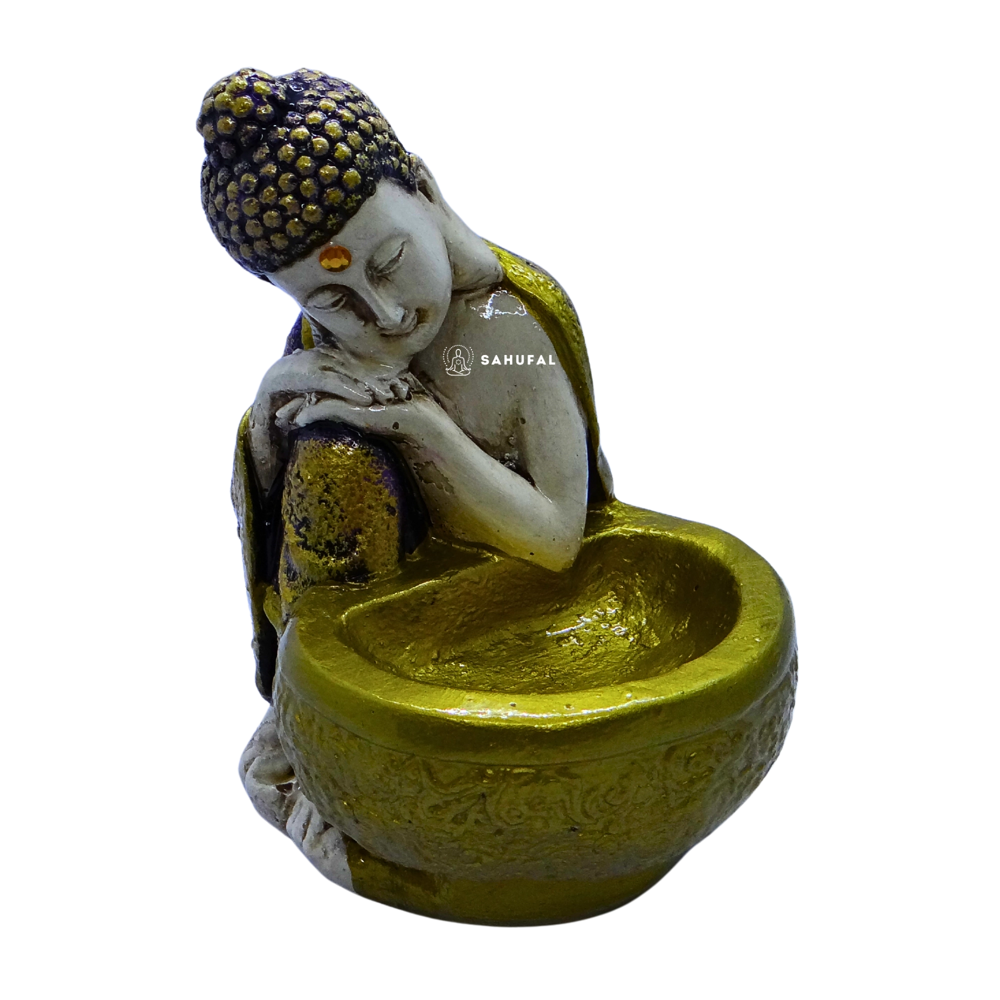 Buda hindú con Cuenco Dorado 16 cm Yeso Extra Duro