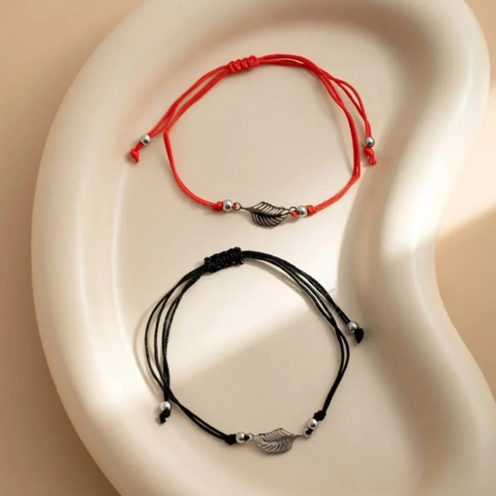 Pulsera Hilo con Dije Acero Hojas Sahufal