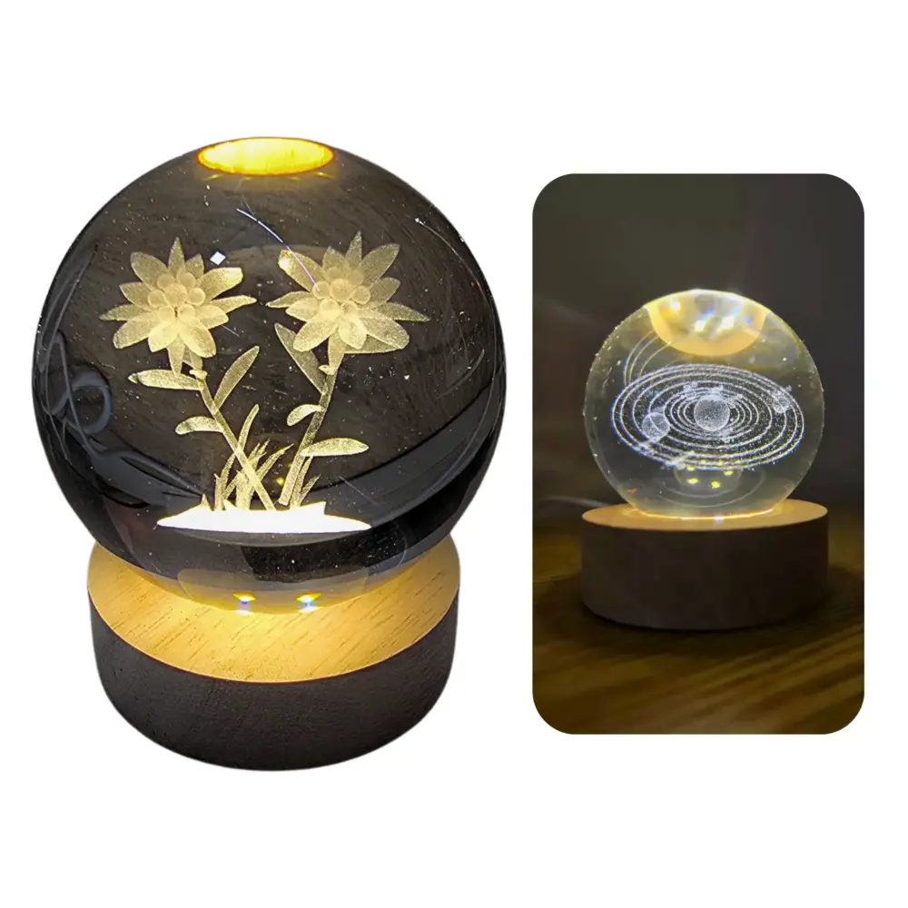 Esfera Magica Cristal 3d Led Luz De Noche Sahufal 2