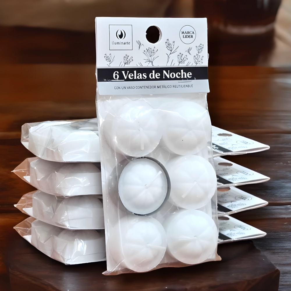 Velas de Noche Blanca Iluminarte x 6 unidades Sahufal