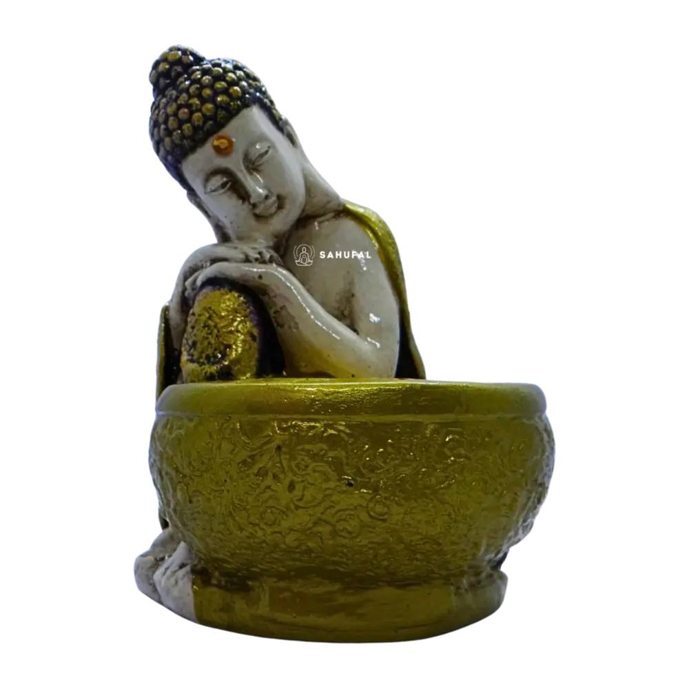 Buda hindú con Cuenco Dorado 16 cm Sahufal