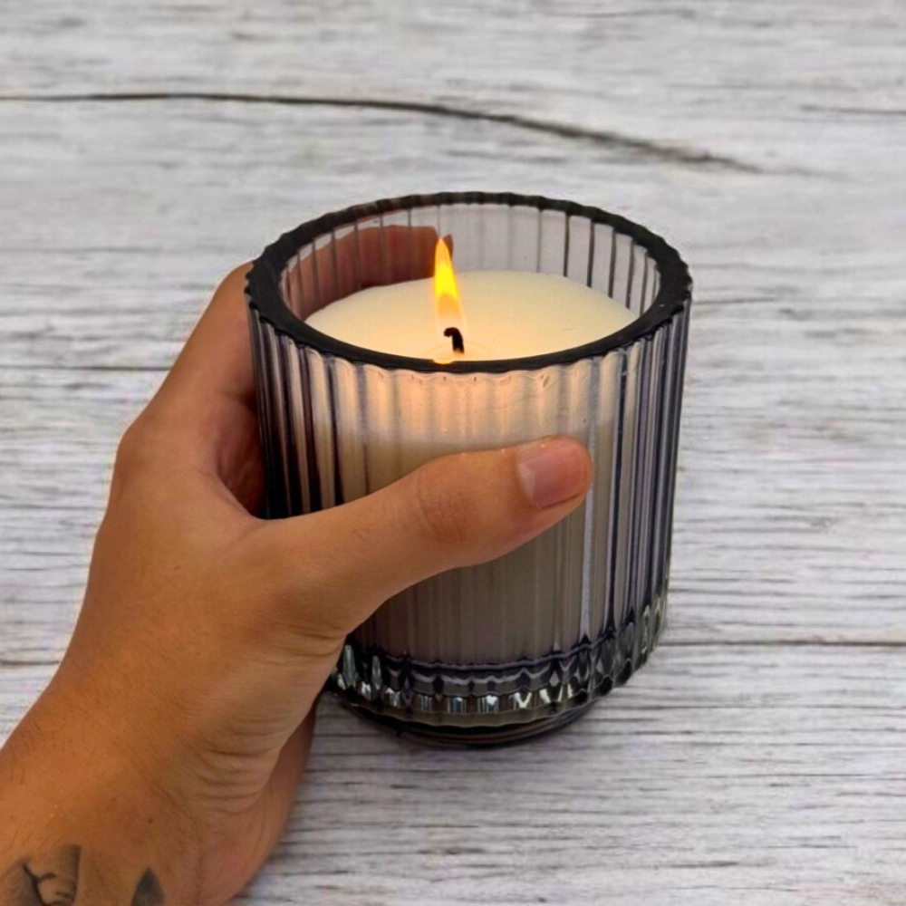 Vela Cera Vegetal Vaso Rayado Aromanza